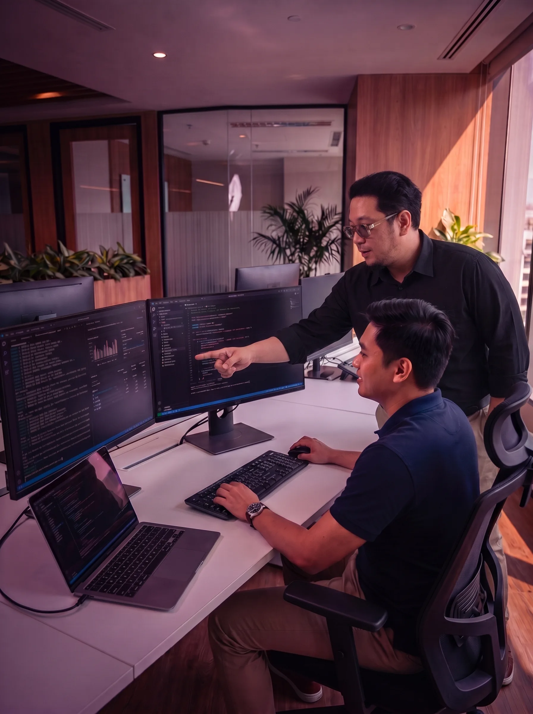 AI Builders collaborating on an AI workflow in an office