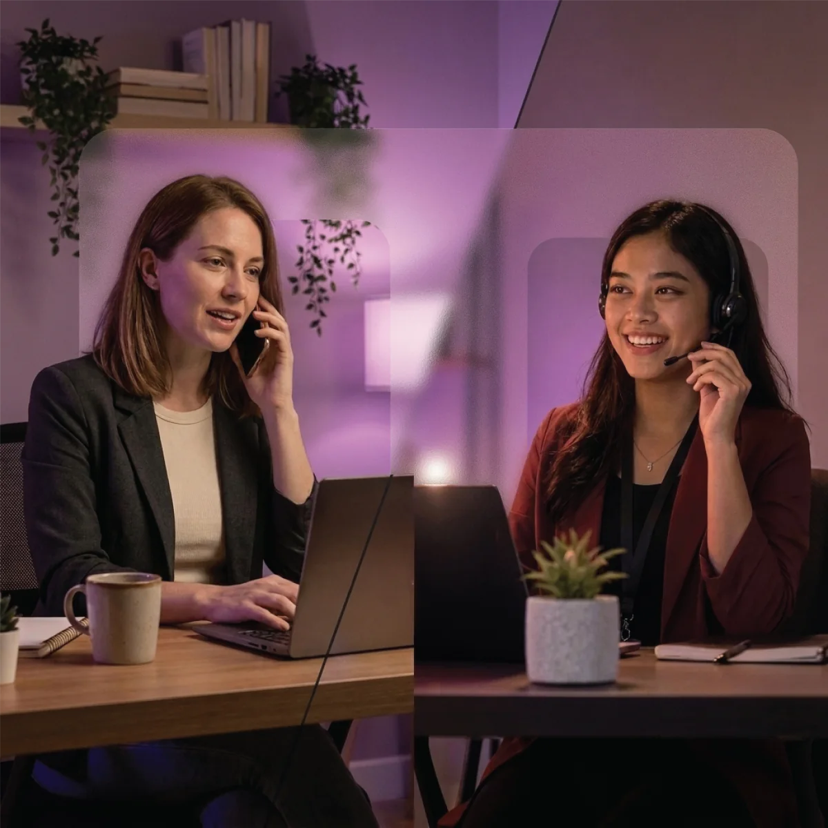 Customer support specialist wearing a headset in an office